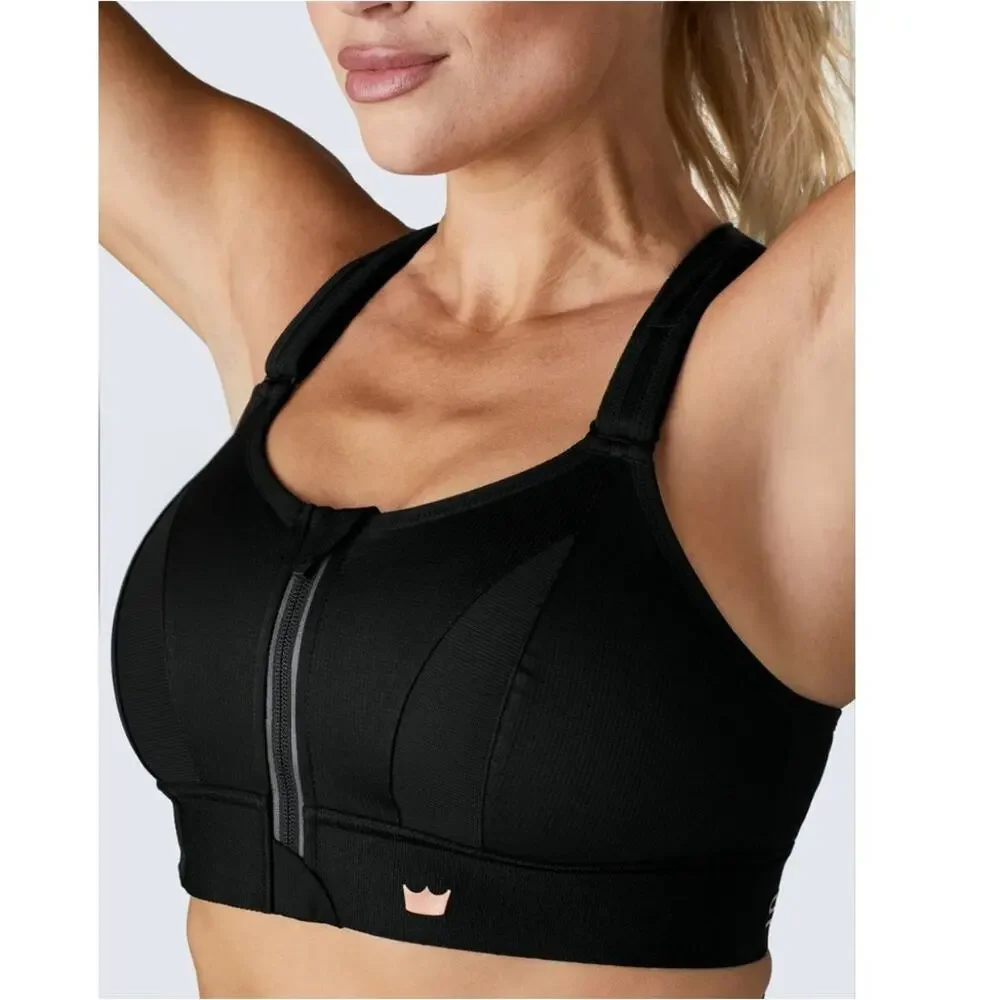 SHEFIT Ultimate Sports Bra Size 2Luxe XL High Impact Black 110002 Equestrian Zip